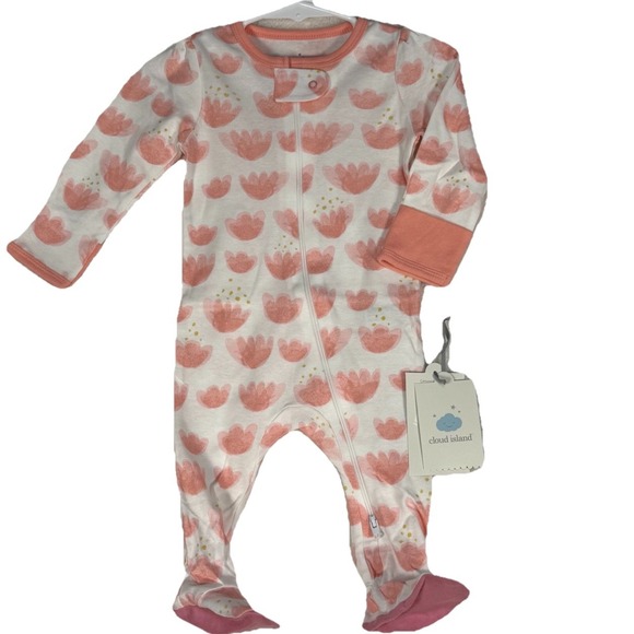Sweet‎ Baby Cloud Island Girls SLEEPER Size 3-6 Months Tulips Flowers New M - Picture 1 of 5